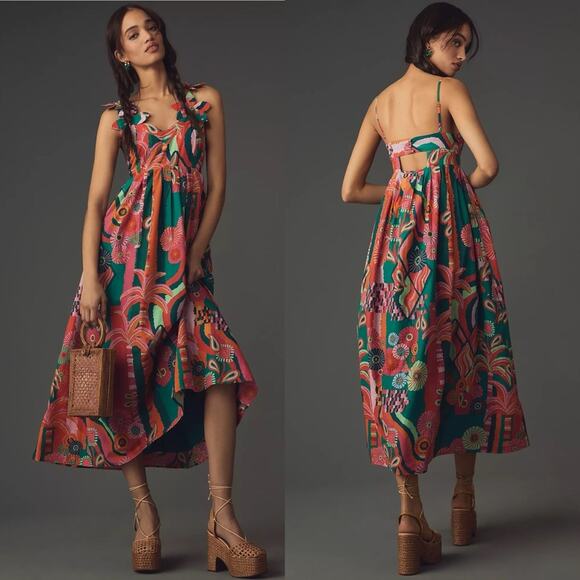 Farm Rio x Anthropologie Pleated Palm Midi Dress - Picture 11 of 11